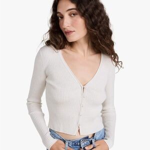 Rebecca Taylor Cream Ribbed Cardigan Sweater